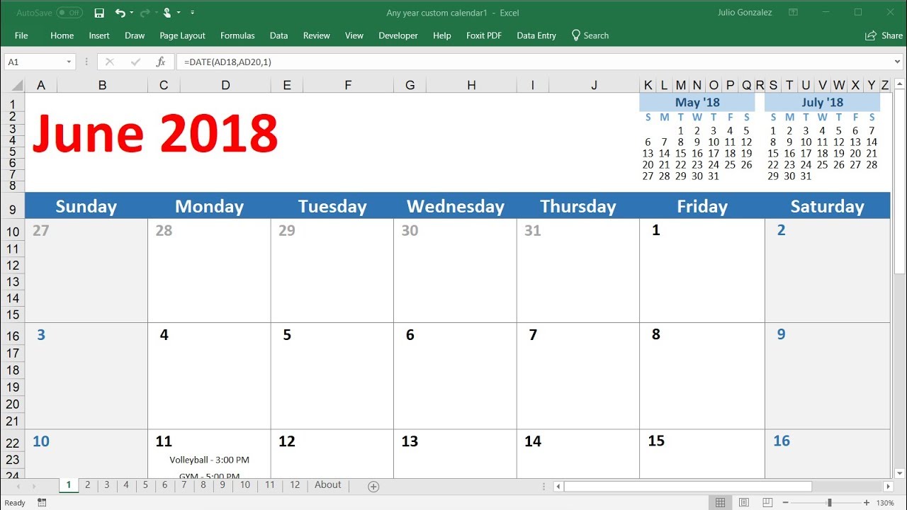 Customized Excel Calendar